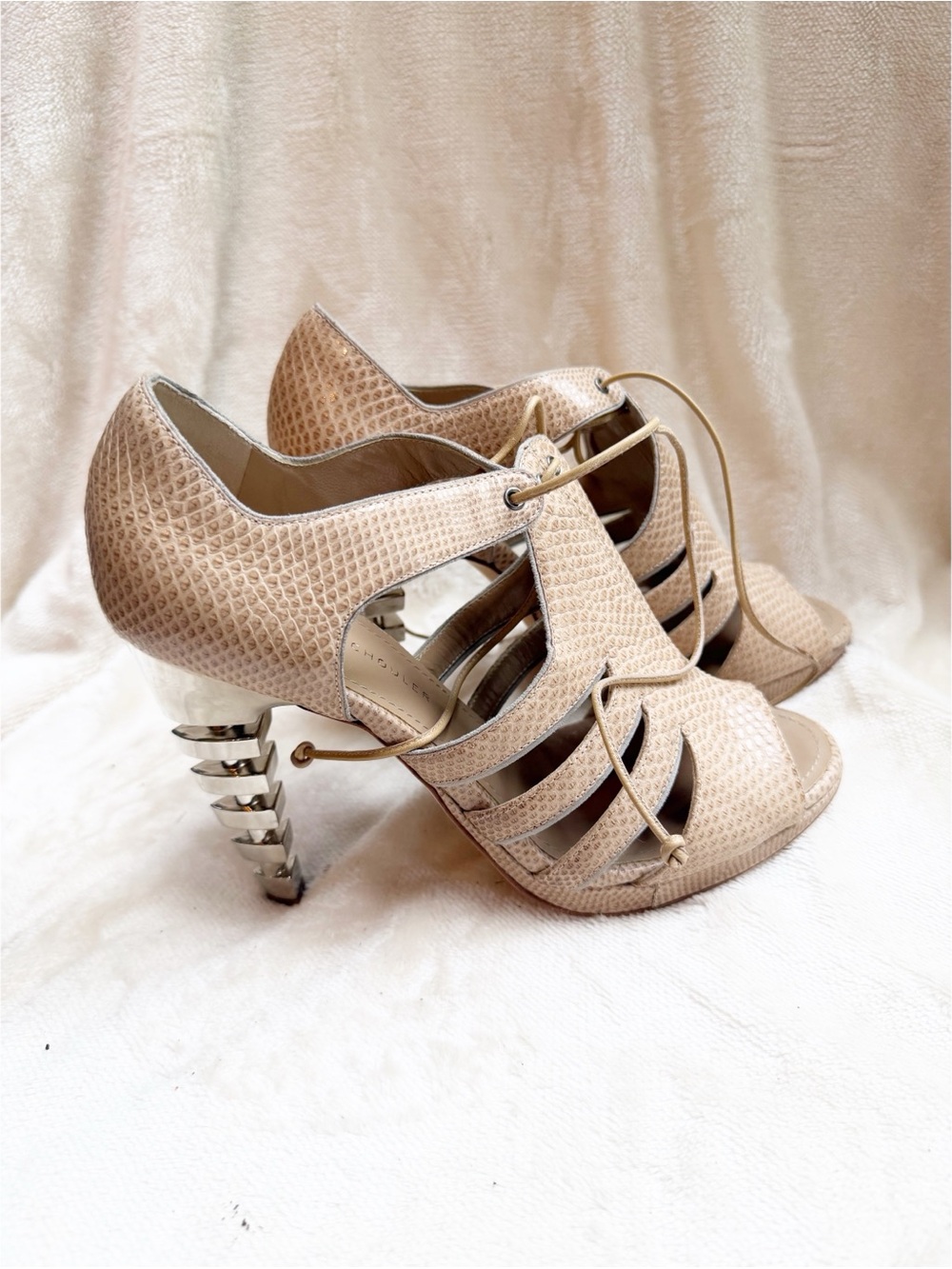 NWOT Proenza Schouler Tan textured sandal  with Sculpted Metallic Heel